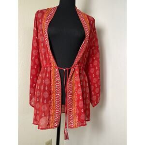 Xhilaration Women's Sheer Western Whimsical Lagenlook Short Kimono Orange XS